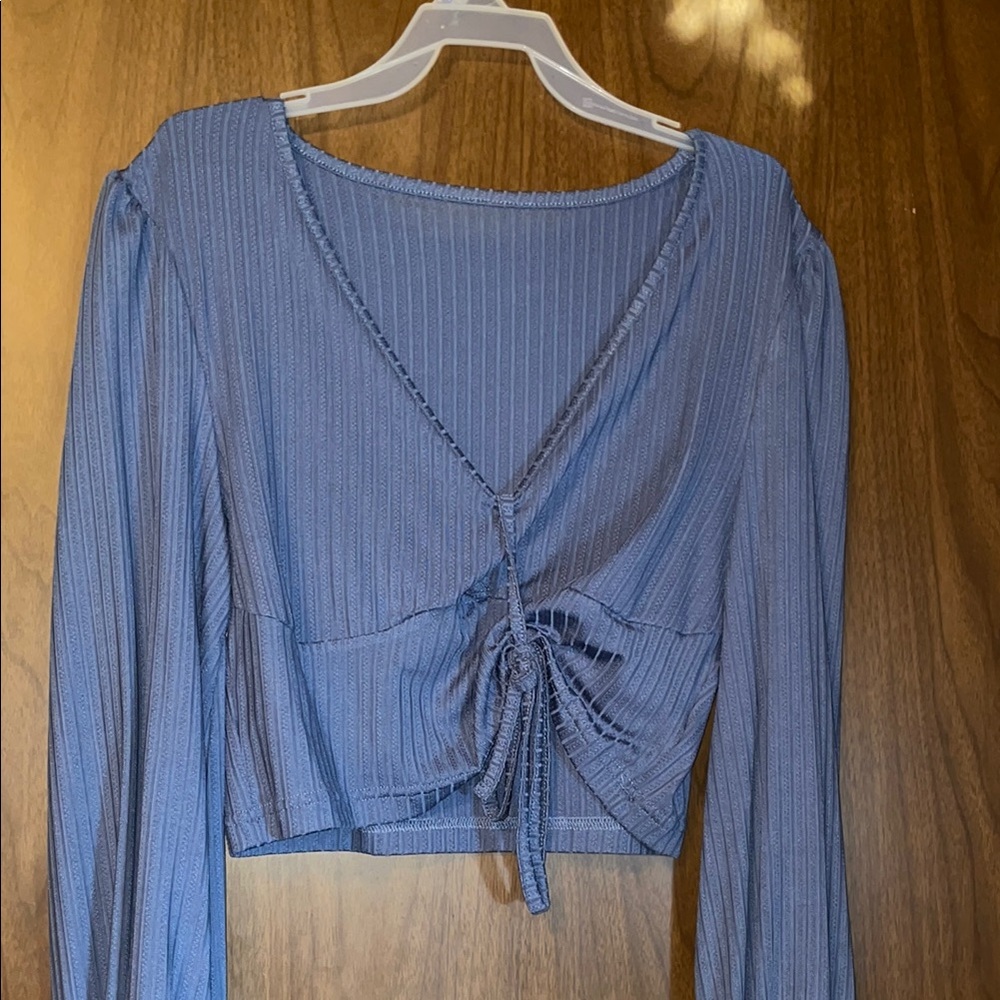 Blue Long Sleeve Wrap Top